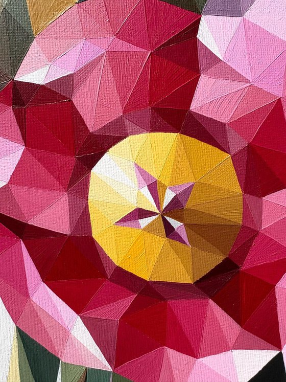 BOUQUET OF PINK TULIPS IN A VASE ON YELLOW