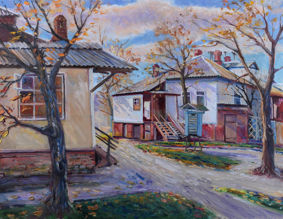 Impressionistic Cityscapes Oil Painting By Vyacheslav Onyshchenko, 35 X 28", Autumn Mood, Original Artwork