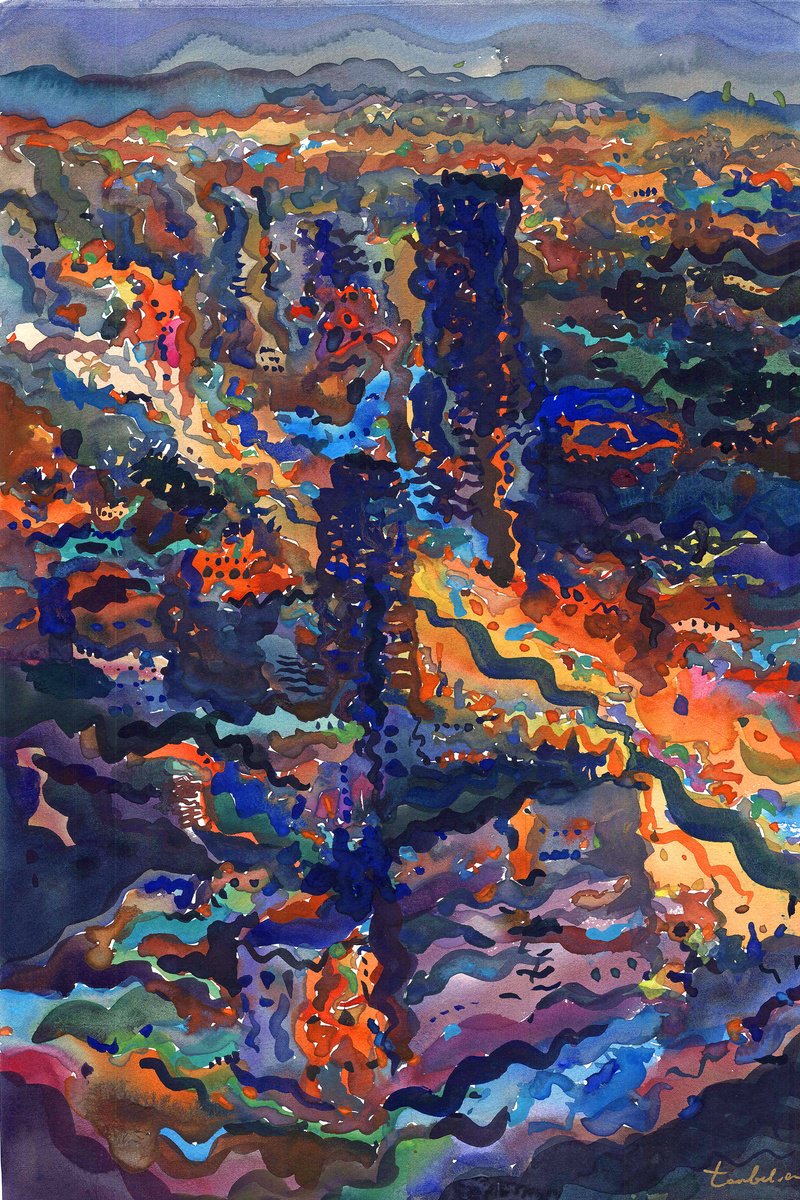 Impressionistic Cityscapes Watercolour By Tanbelia, 15 X 22", Night Bangkok, Original Artwork