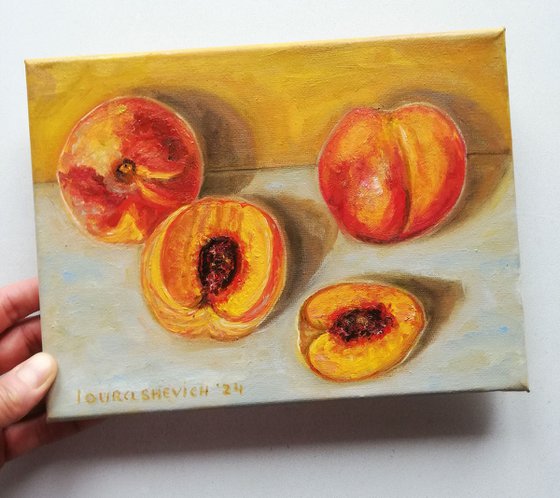 Ripe Peaches on Table