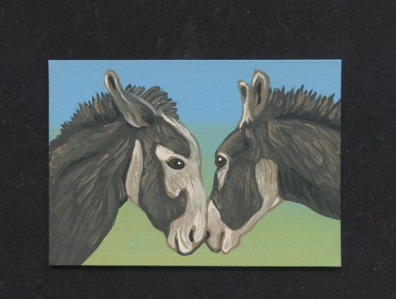 ACEO ATC Original Miniature Painting Donkey Burro Mule Farmyard Art-Carla Smale