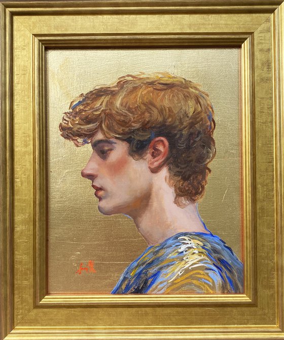 Gold leaf young man portrait.