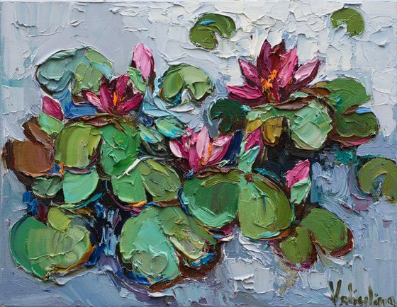 Pink water lilies #2 Original Oil painting
