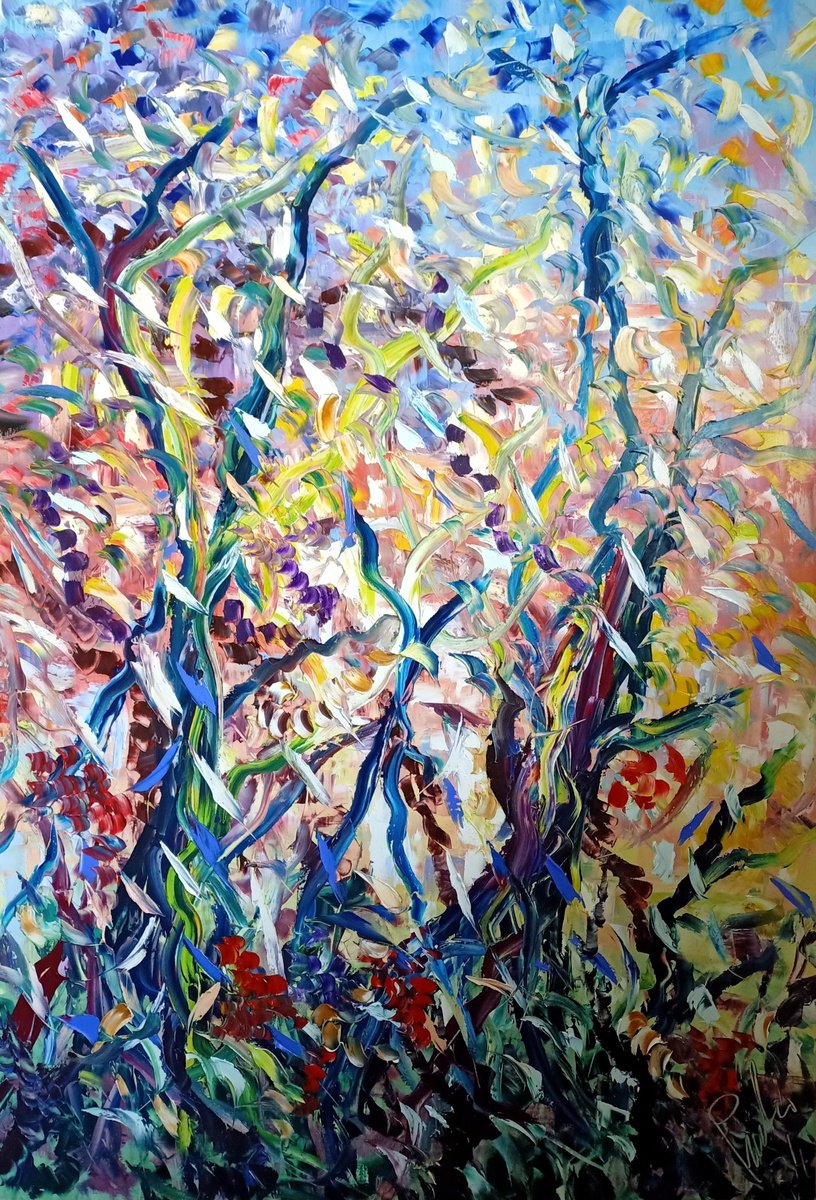 Abstract Landscape Oil Painting By Antonino Puliafico, 57 X 79, Luce E Cespugli, Original Artwork