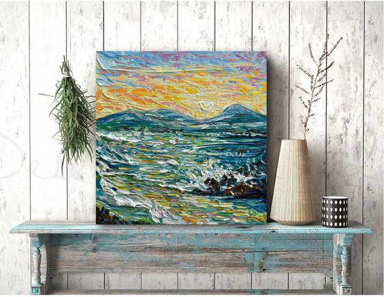 Ocean Sunrise - Original Painting on Canvas, Palette Knife Art