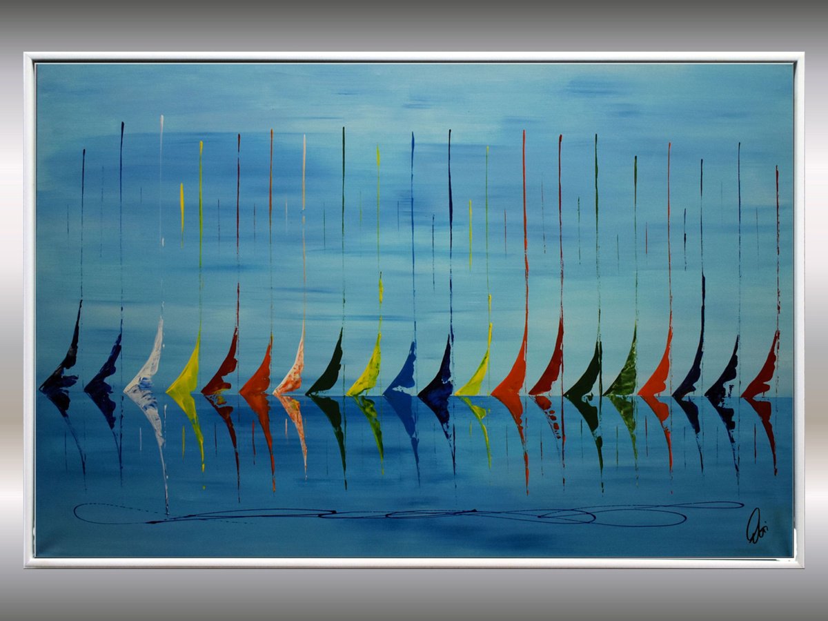Colourfull Sails - Abstract Art - Acrylic Painting - Canvas Art - Framed Painting - Abstra... by Edelgard Schroer