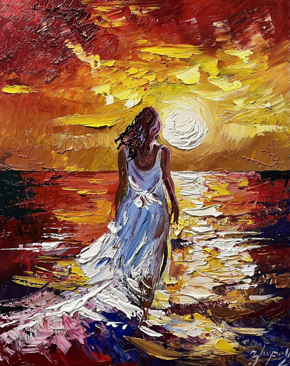 Impressionistic Landscape Oil Painting By Vahe Bagumyan, 16 X 20", Fire And Serenity, Original Artwork