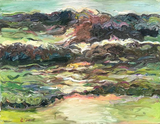 SEA, STORM AT SUNSET - original landscape oil painting, seascape, beach seashore