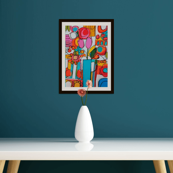 Pink Tulips in a Blue Vase III