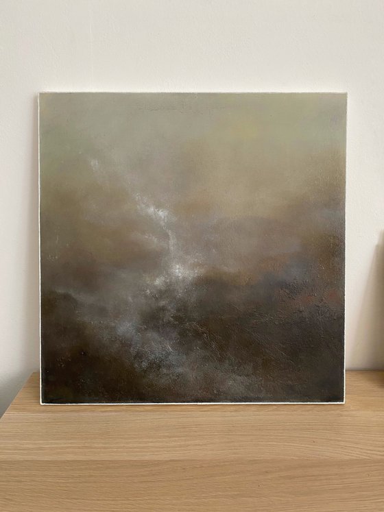 The sound of water 50X50 cm - gold particles original oil painting landscape gift modern urban art office art decor home decor gift idea