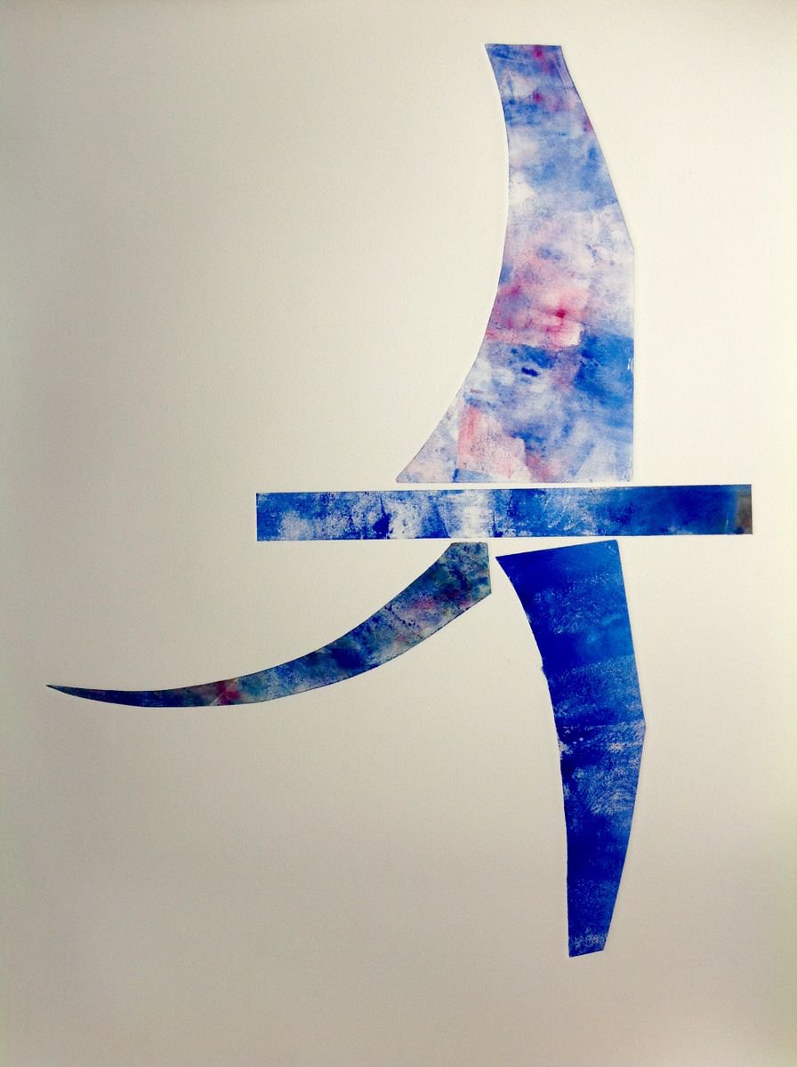 Geometric Abstract Limited Edition Print By Sandra Haney, 22 X 30", Passing By, Mr Blue Sky, Original Artwork