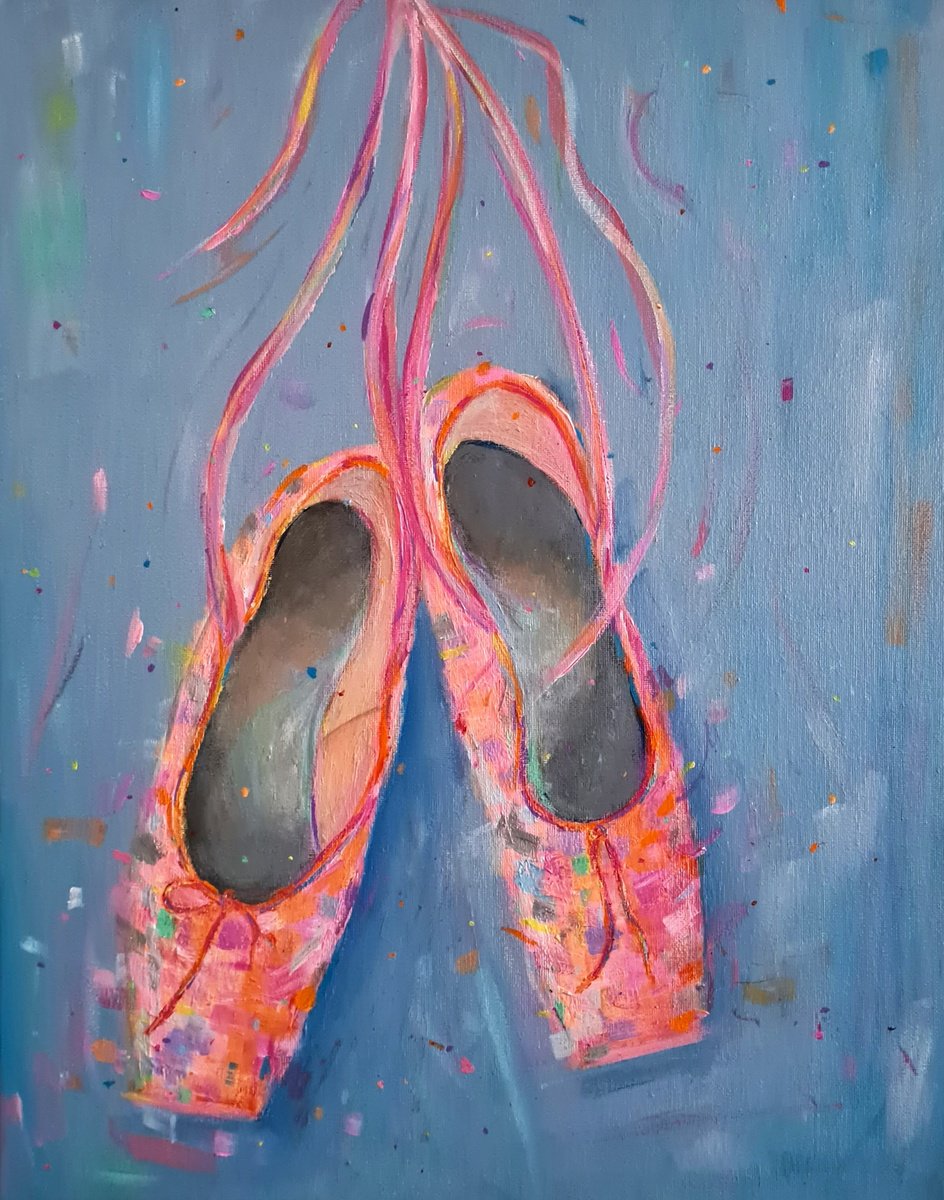 Impressionistic Still Life Acrylic Painting By Dawn Underwood, 16 X 20, Pointe Shoes, Original Artwork