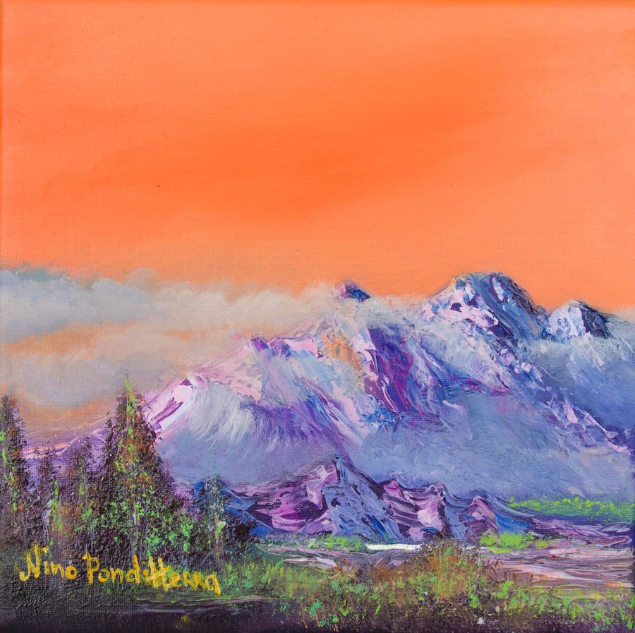 Mountains landscape. Diptych original oil painting Oil painting by