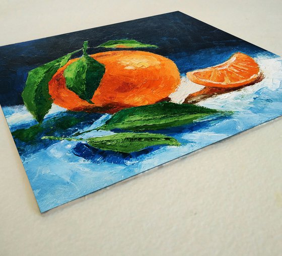 Tangerine Painting Fruit Original Art Orange Wall Art Citrus Small Artwork