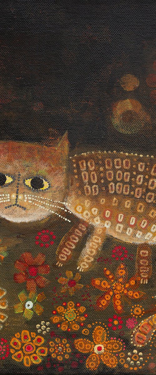 Felis Catus Botanicus III. - Cat in the Garden acrylic painting by Peter Zelei