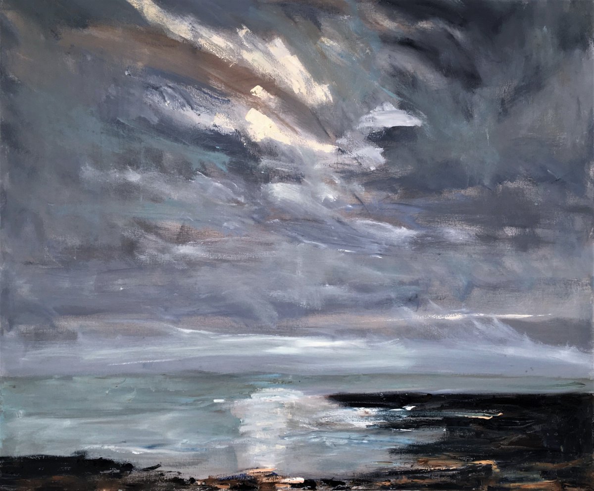 Abstract Landscape Oil Painting By Nikki Wheeler, 48 X 40", Light Before The Storm, Original Artwork