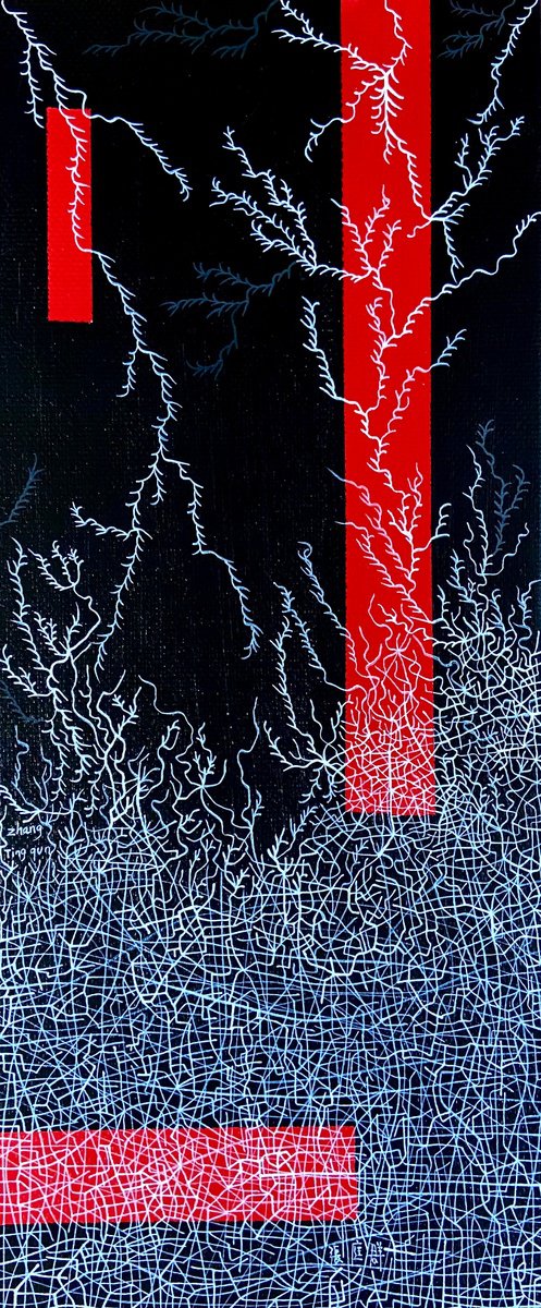 Abstract Acrylic Painting By Tingqun Zhang, 10 X 23", Time And Civilization, Original Artwork