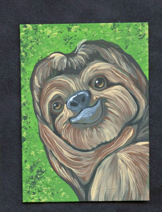 ACEO ATC Original Painting Sloth Wildlife Art-Carla Smale