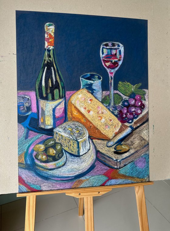 Wine and Cheese Still Life