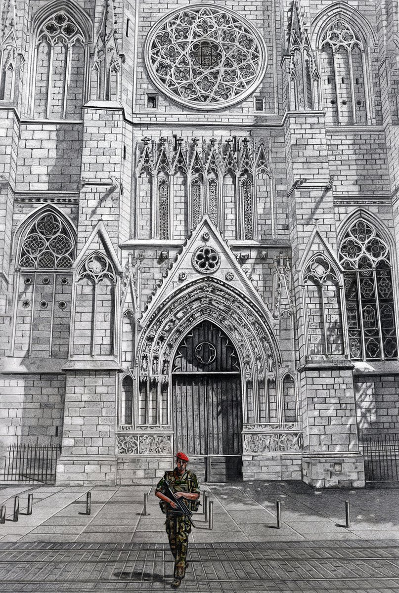 Photorealistic Cityscapes Pencil Drawing By Shelley Ashkowski, 13 X 19", Bordeaux Cathedral, Original Artwork