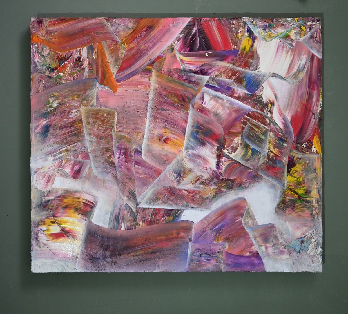 Organic Abstract Painting By Giuseppe Pastore, 31 X 28, Lux Libera Nos Iv, Original Artwork