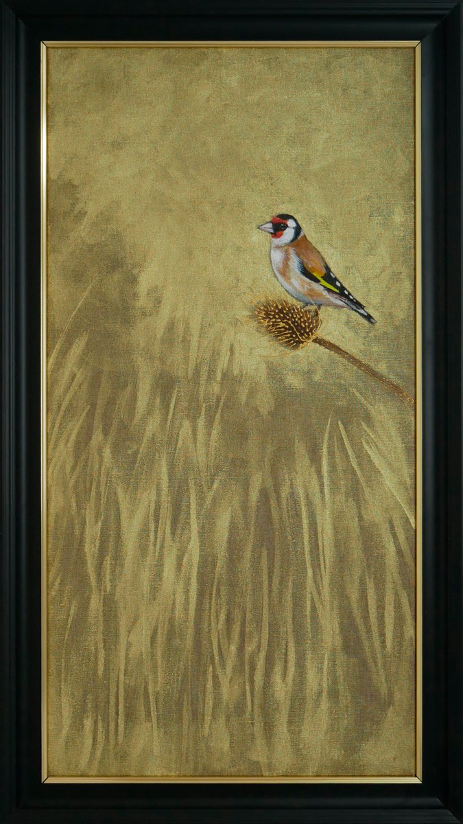 Goldfinch on Teasel with Gold by Hannah Bruce