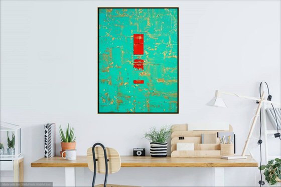 Primitive Aqua Gold Red Abstract