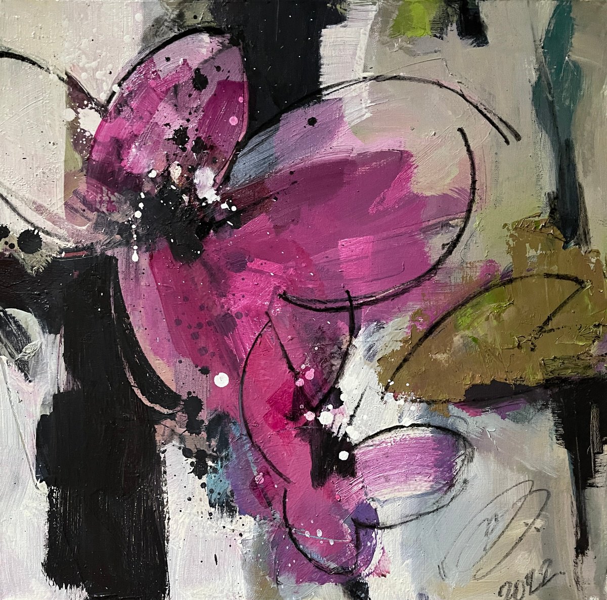 Expressive Botanical Oil Painting By Igor Yuryev, 20 X 20, Sakura #4, Original Artwork