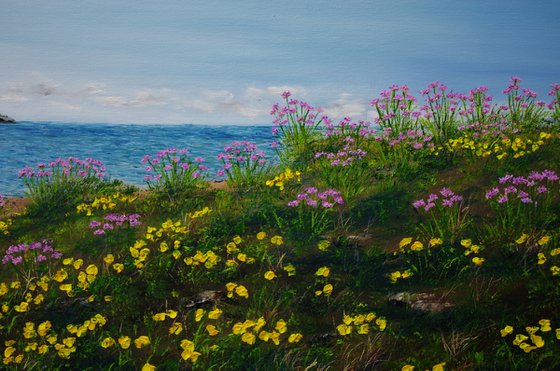 Sea Thrift and Gorse on Hibre Island  50cm x 100cm