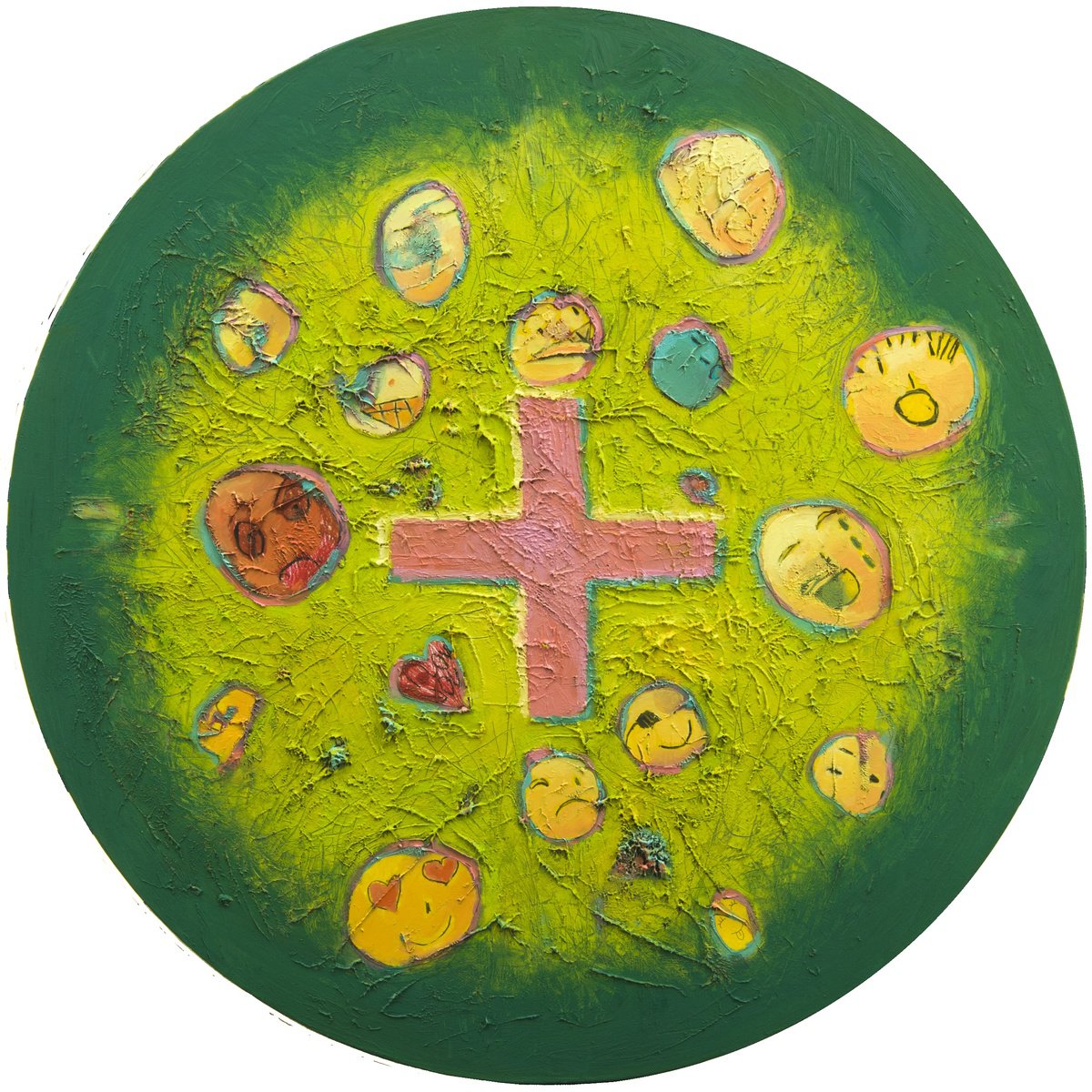 Urban And Pop Portrait Painting By Mykola Dzhychka, 39 X 39", Emoji Cross, Original Artwork