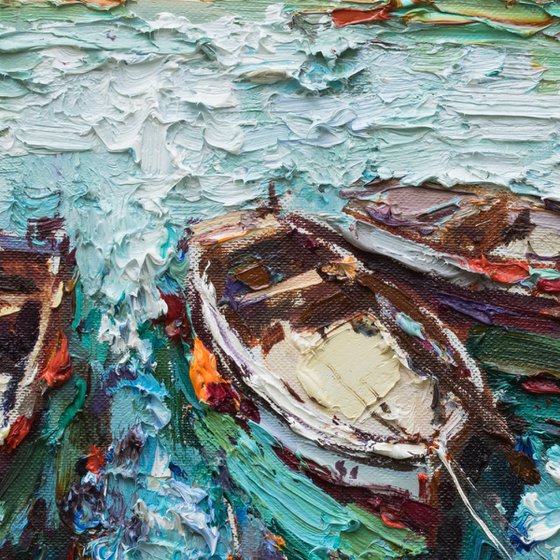 Boats  - Original  impasto oil painting