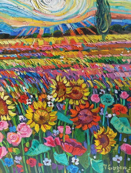 Summer fields under Gogh sky