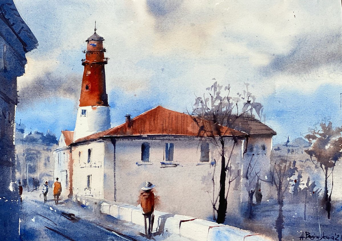 Lighthouse Pillau - original cityscape by Anna Boginskaia