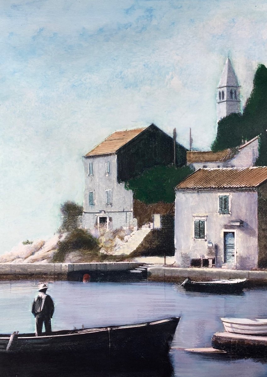 Landscape Acrylic Painting By Sinisa Alujevic, 12 X 16", Weathered Shores, Original Artwork