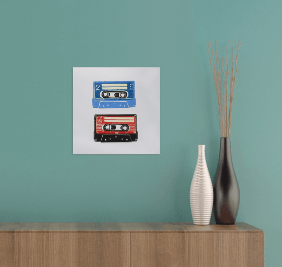 Linocut tapes duo #7 (cassette tapes, retro music, 70's, 80's rock culture)