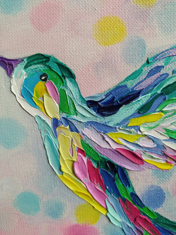 Weightlessness -  birds, love oil painting, birds in flight, birds oil painting, hummingbirds, love, animals oil painting, art bird, impressionism, palette knife, gift.