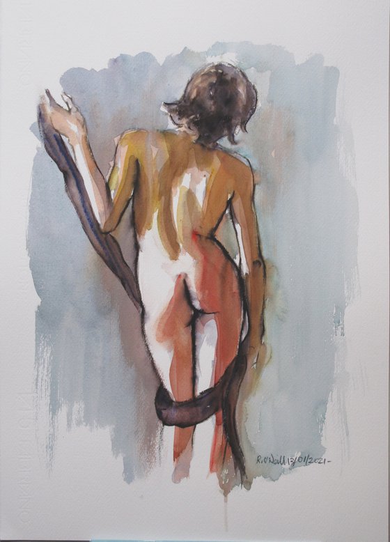 Standing female nude back view