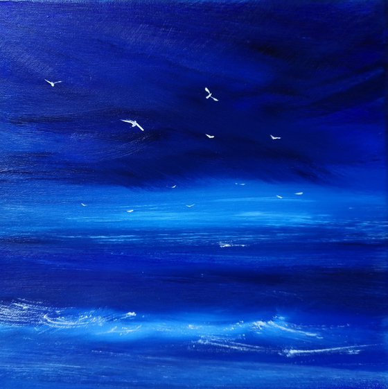 Moonlit Seas, seascape, blue, small, gorgeous