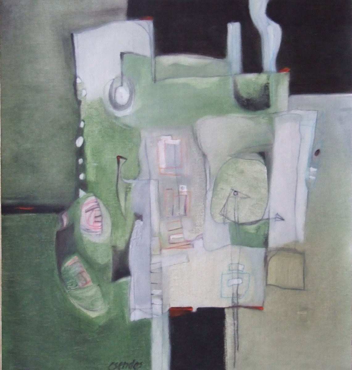 Abstract Oil Painting By Csaba Csendes, 14 X 15, Once Upon A Time Ii., Original Artwork