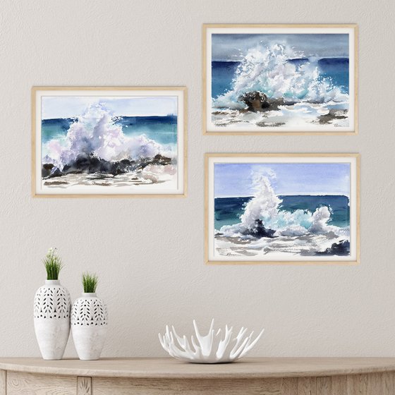 Wave crash on rock - triptych