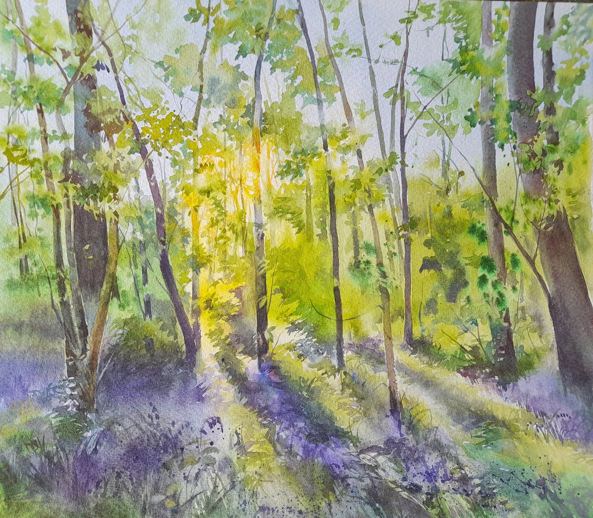 Impressionistic Watercolour , Bluebells At Oldmoor Wood Ii By Anjana Cawdell, 18 X 15, Artwork For Sale On Artfinder