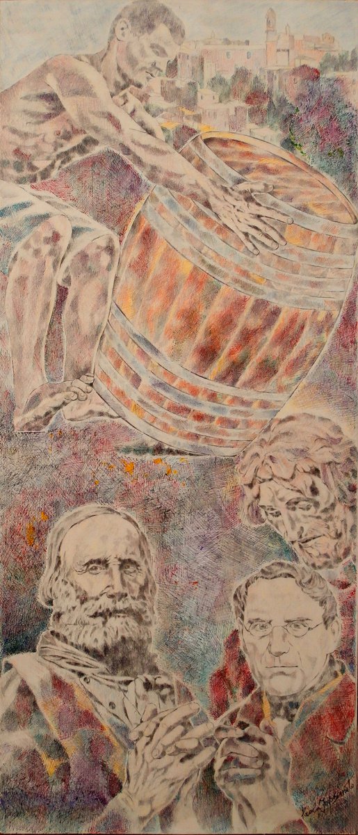 Expressive Portrait Ink Drawing By Paola Imposimato, 12 X 28", Heroes And Traditions, Original Artwork