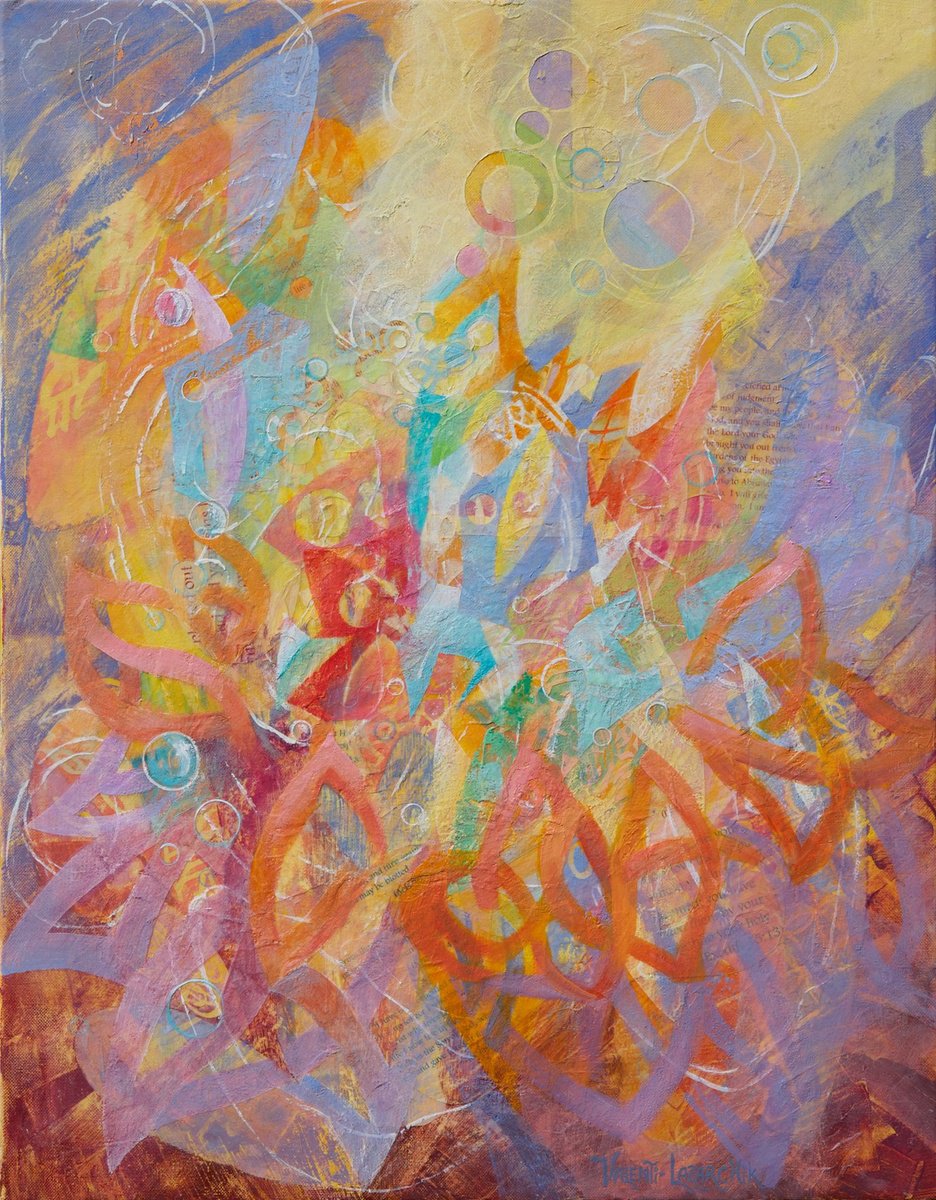 Organic Abstract Painting By Gina Valenti-Lazarchik, 22 X 28, Glory!, Original Artwork