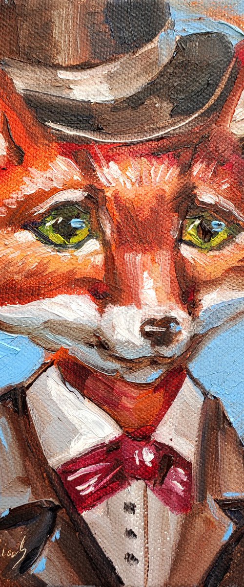 Gentleman Fox Portrait. Original Oil Painting by Natalia Miasnikova