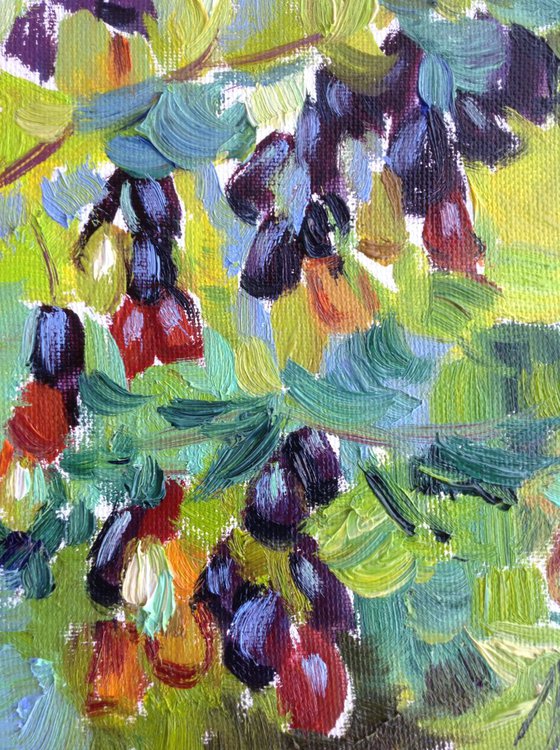 Blackberry grows. Blackcurrant   Original oil painting modern mini