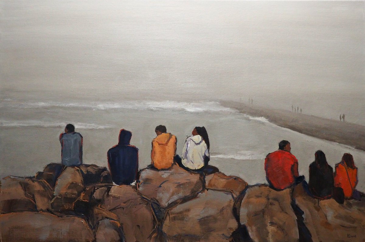 Impressionistic Landscape Oil Painting By Yuanyuan Liu, 35 X 24", On The Beach, Original Artwork