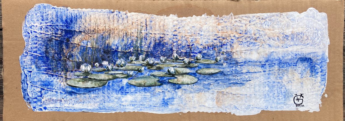 Abstract Botanical Watercolour By Valeria Golovenkina, 23 X 8", Water Lilies 4, Original Artwork
