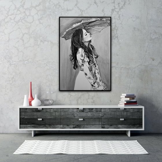 Girl with umbrella / 100 x 70 cm