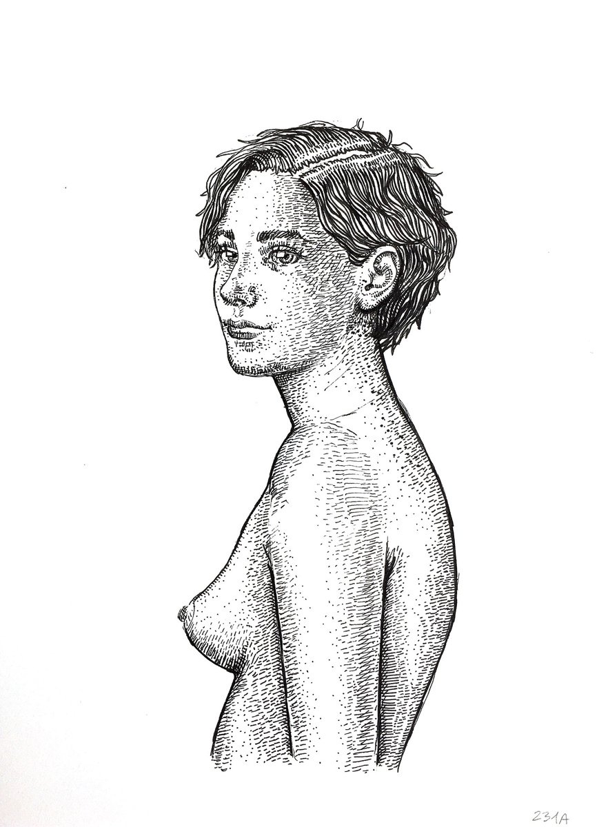 Expressive Portrait Ink Drawing By Dario Moschetta, 8 X 11, Portrait 231A, Original Artwork