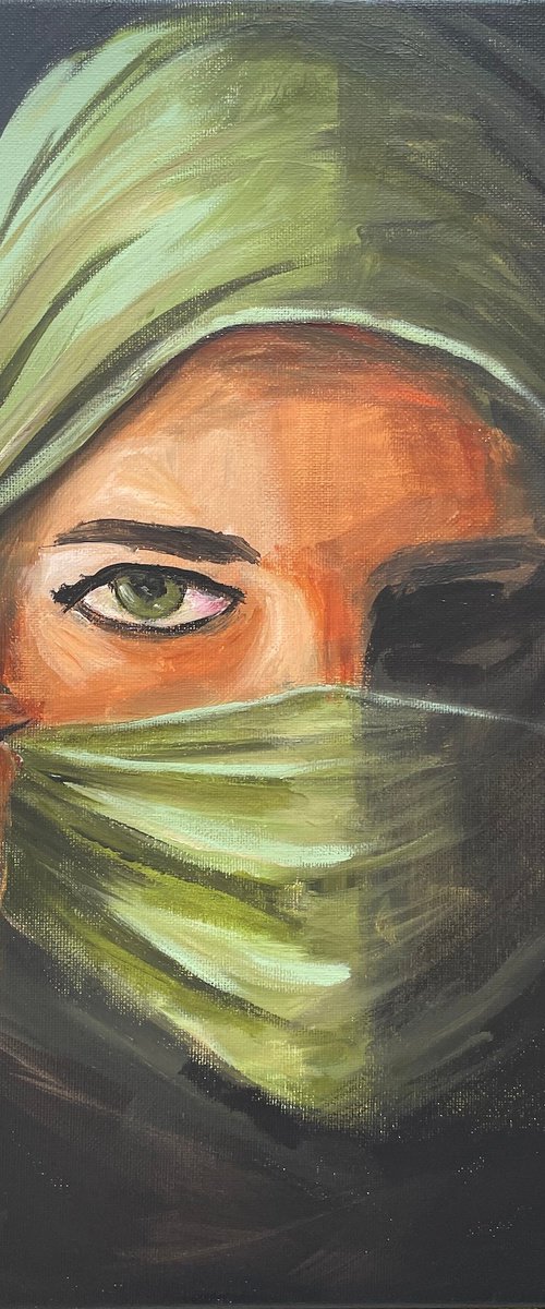 Olive Green Veil by Aisha Haider
